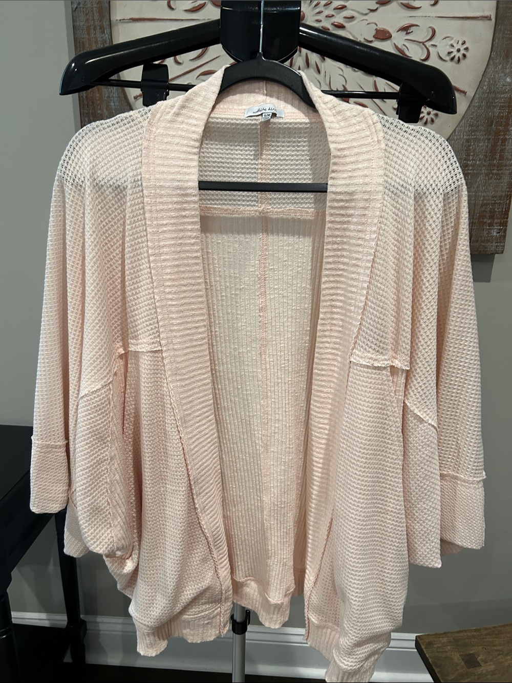 white birch Women’s NWOT Light Peach Open-Front Waffle Knit Cardigan with pocket